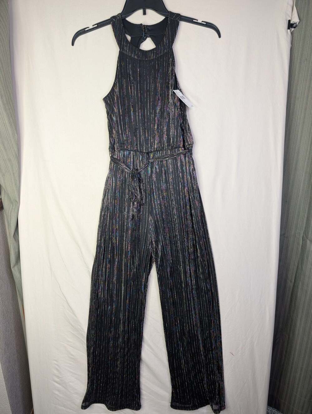 Zunie Girls Black Metallic‎ Rainbow Pleated Halter Jumpsuit